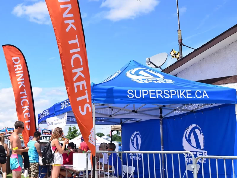Custom tent super spike | The Flag Shop custom canopy tent with full back wall