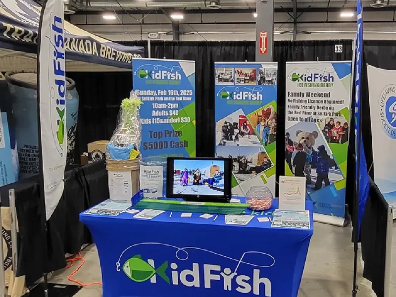 Trade Show event booth display | The Flag Shop Trade Show event booth display with retractable banners, custom table cloths and feather flags